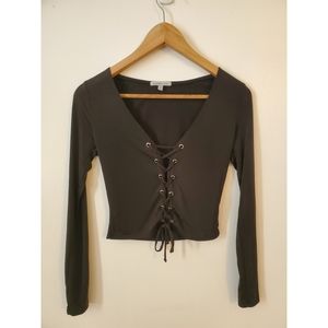 Black tie up cropped long sleeve